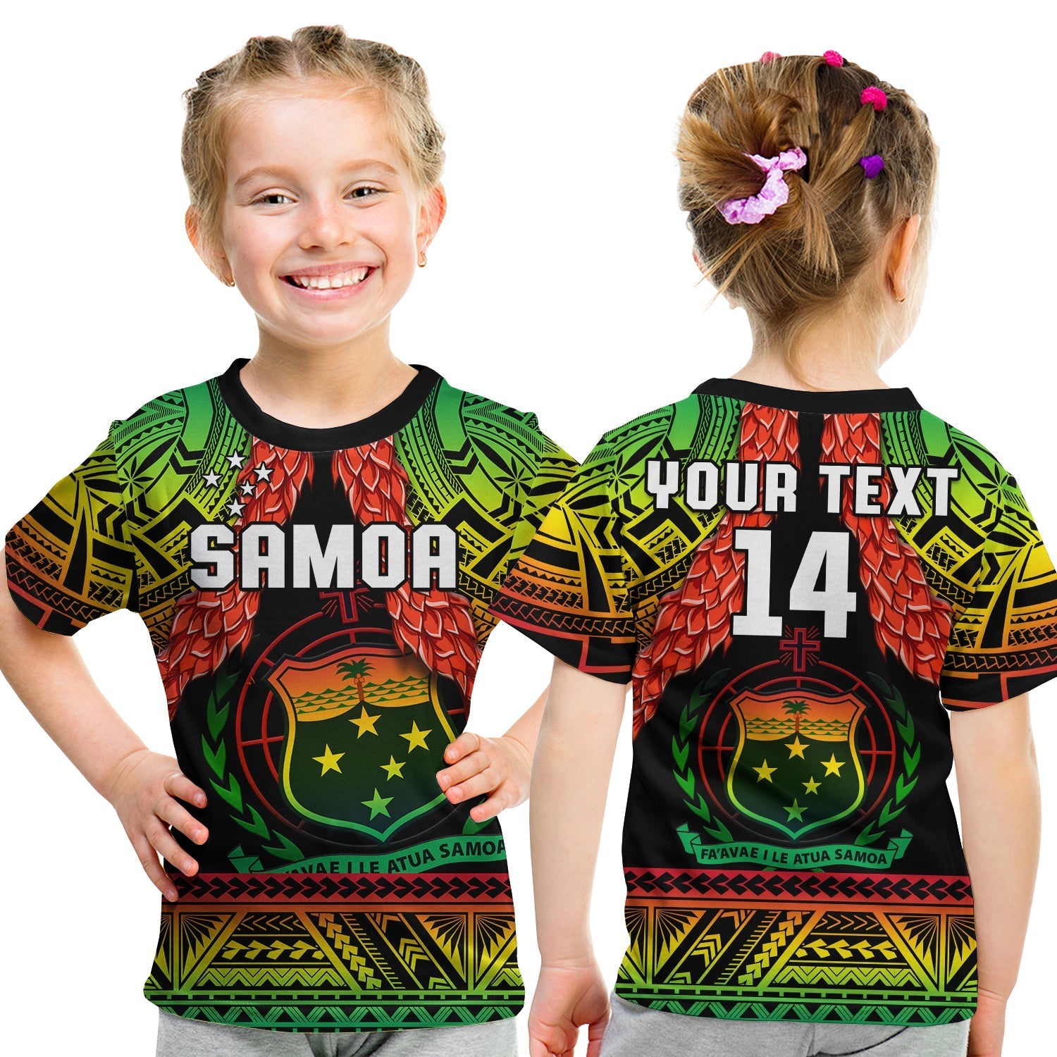 Custom Text And Number Samoa Rugby Polo Shirt KID Teuila Torch Ginger Gradient Style - Wonder Print Shop