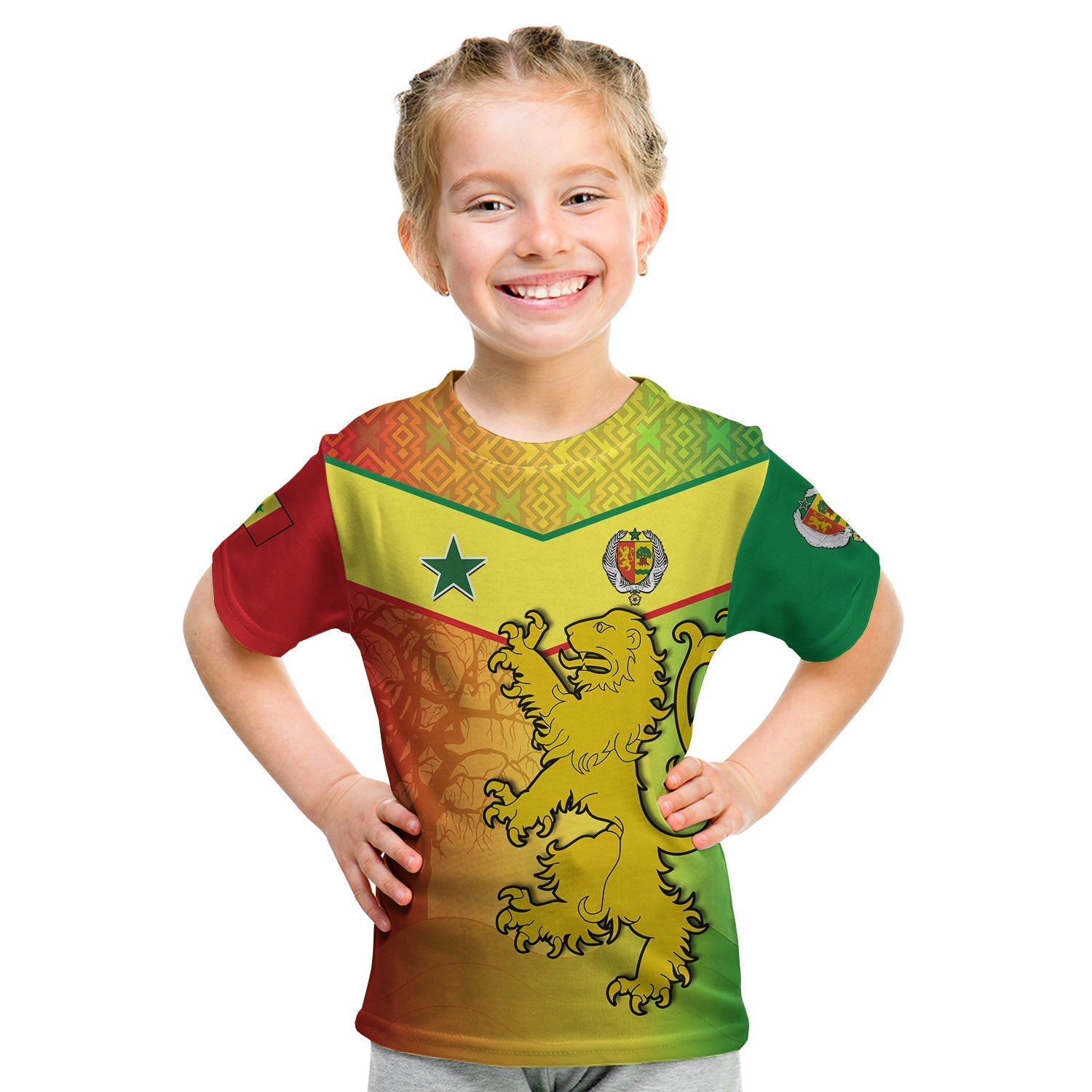 Senegal T shirt KID Lion With Senegal Map Reggae Style - Wonder Print Shop