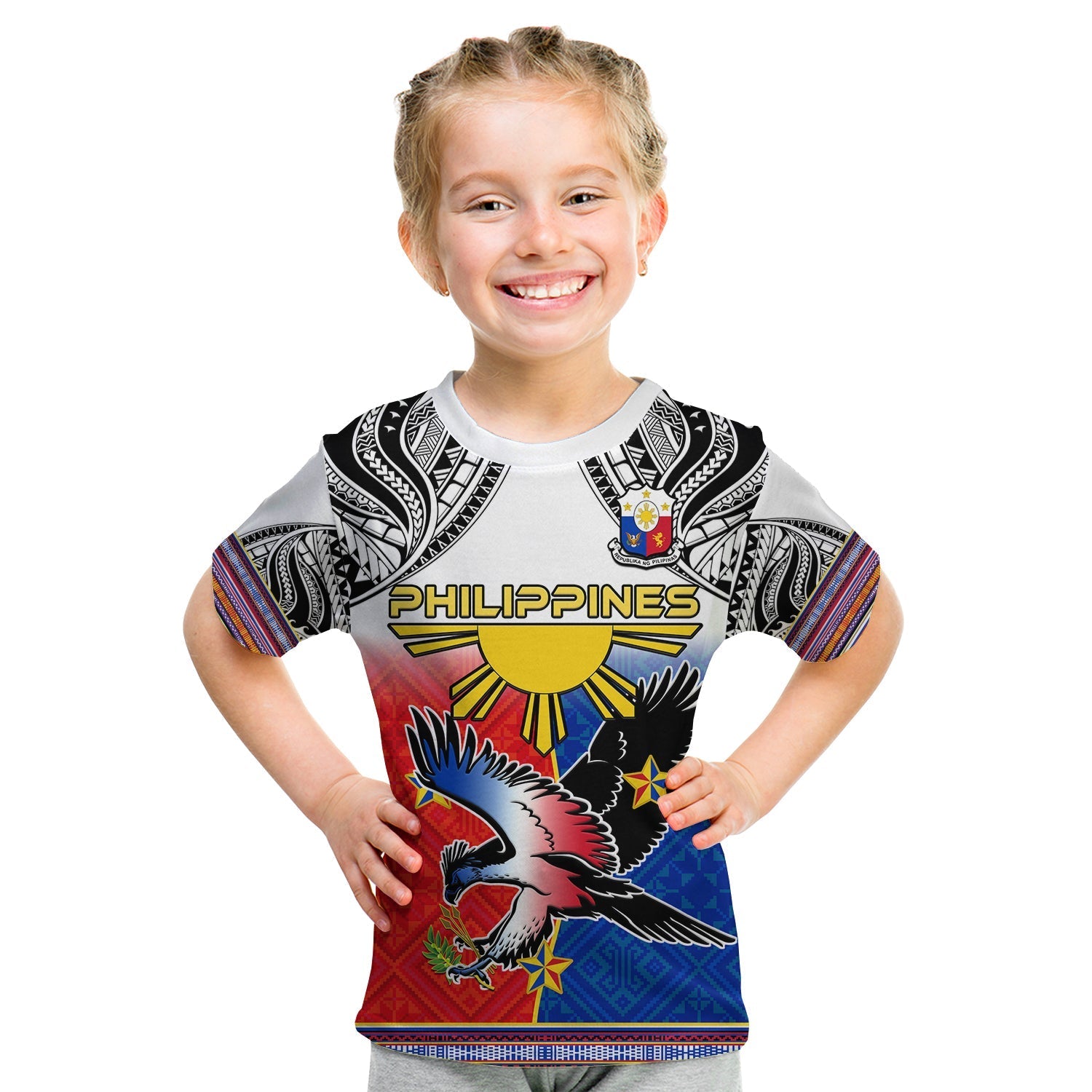 Philippines T Shirt KID Polynesian Filipino Pattern With Eagle - Wonder Print Shop