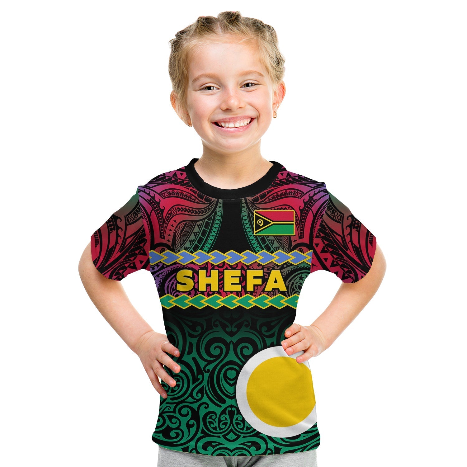 Shefa Province T Shirt KID Vanuatu Pig Tusk Polynesian Flag Style - Wonder Print Shop