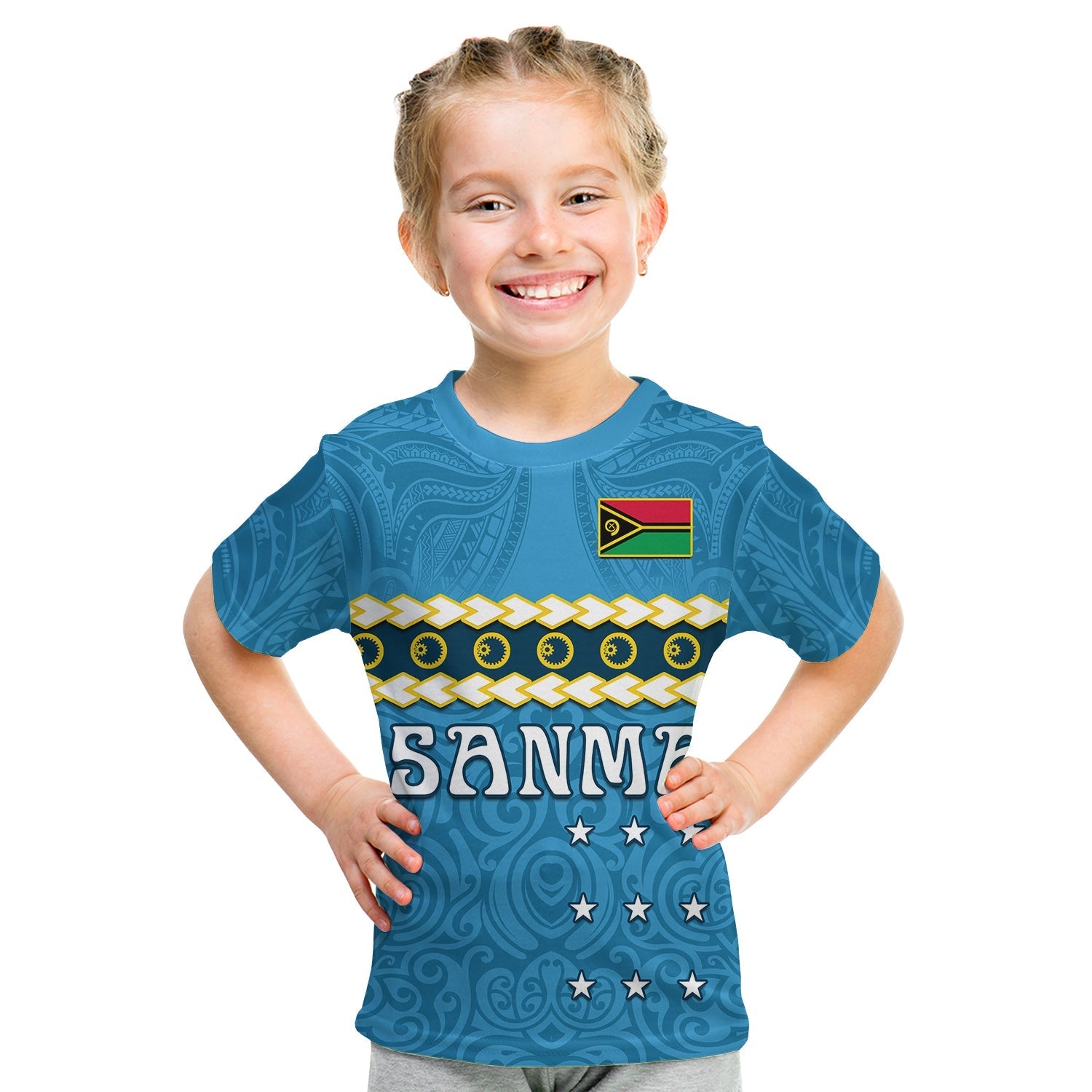 Custom Personalised Sanma Province T Shirt KID Vanuatu Pig Tusk Polynesian Flag Style - Wonder Print Shop