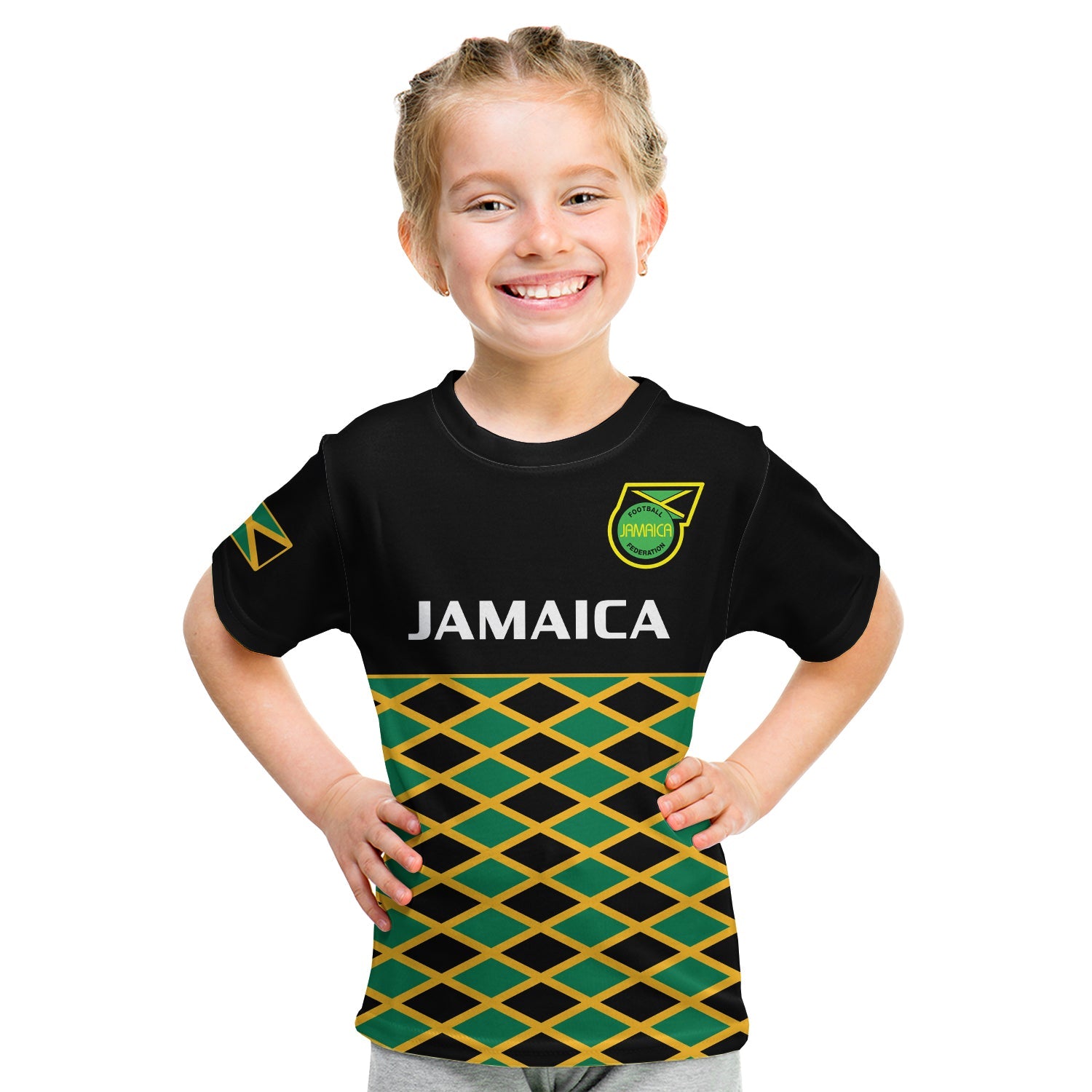 custom-text-and-number-jamaica-football-t-shirt-kid-reggae-girlz-2023-cup-of-nations-ver01