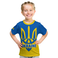 Kids blue and yellow T-shirt with trident crest and UKRAINE text