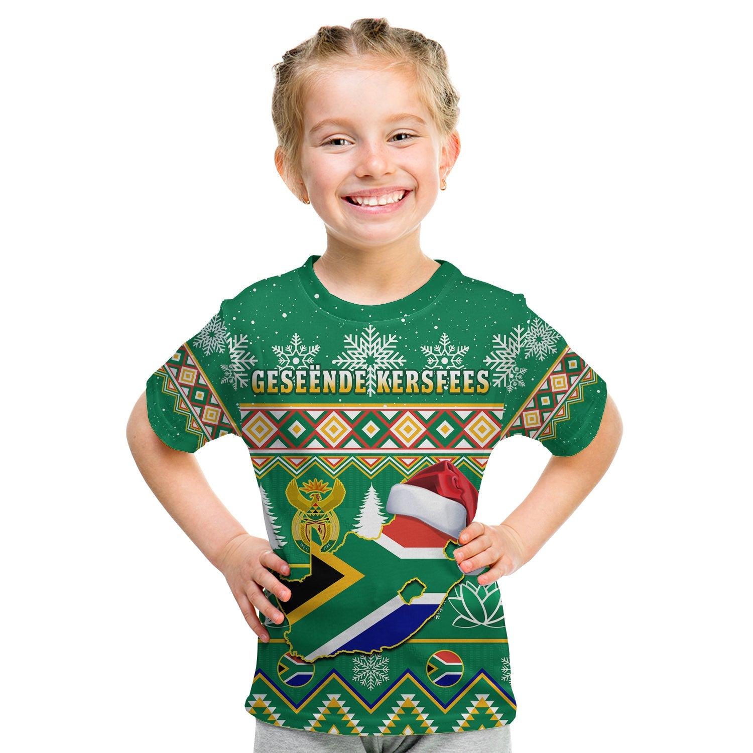 South Africa Christmas T Shirt KID King Protea Geseende Kersfees - Wonder Print Shop