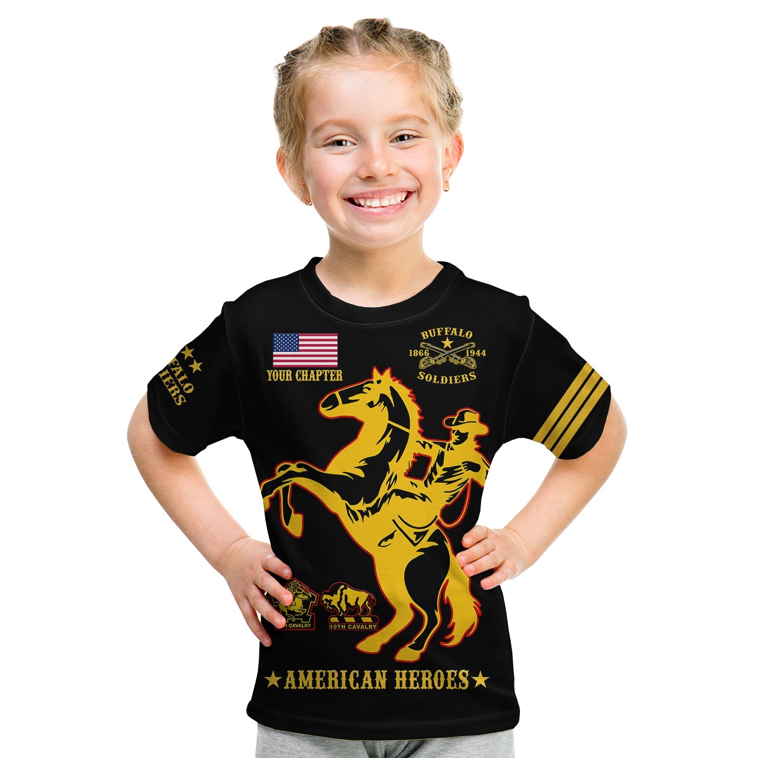 custom-text-and-chapter-buffalo-soldiers-t-shirt-kid-bsmc-united-states-army-black