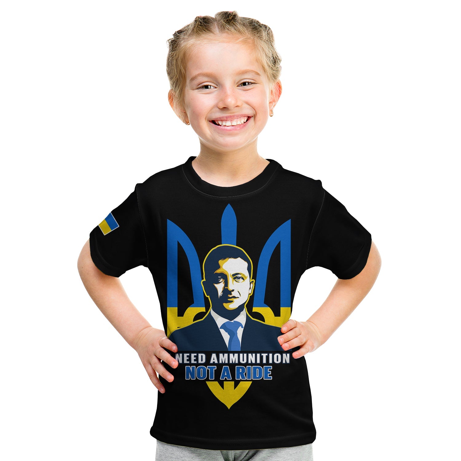 Custom Personalised Ukraine T Shirt KID Ukraine Gold Trident Slava Ukraini Black - Wonder Print Shop