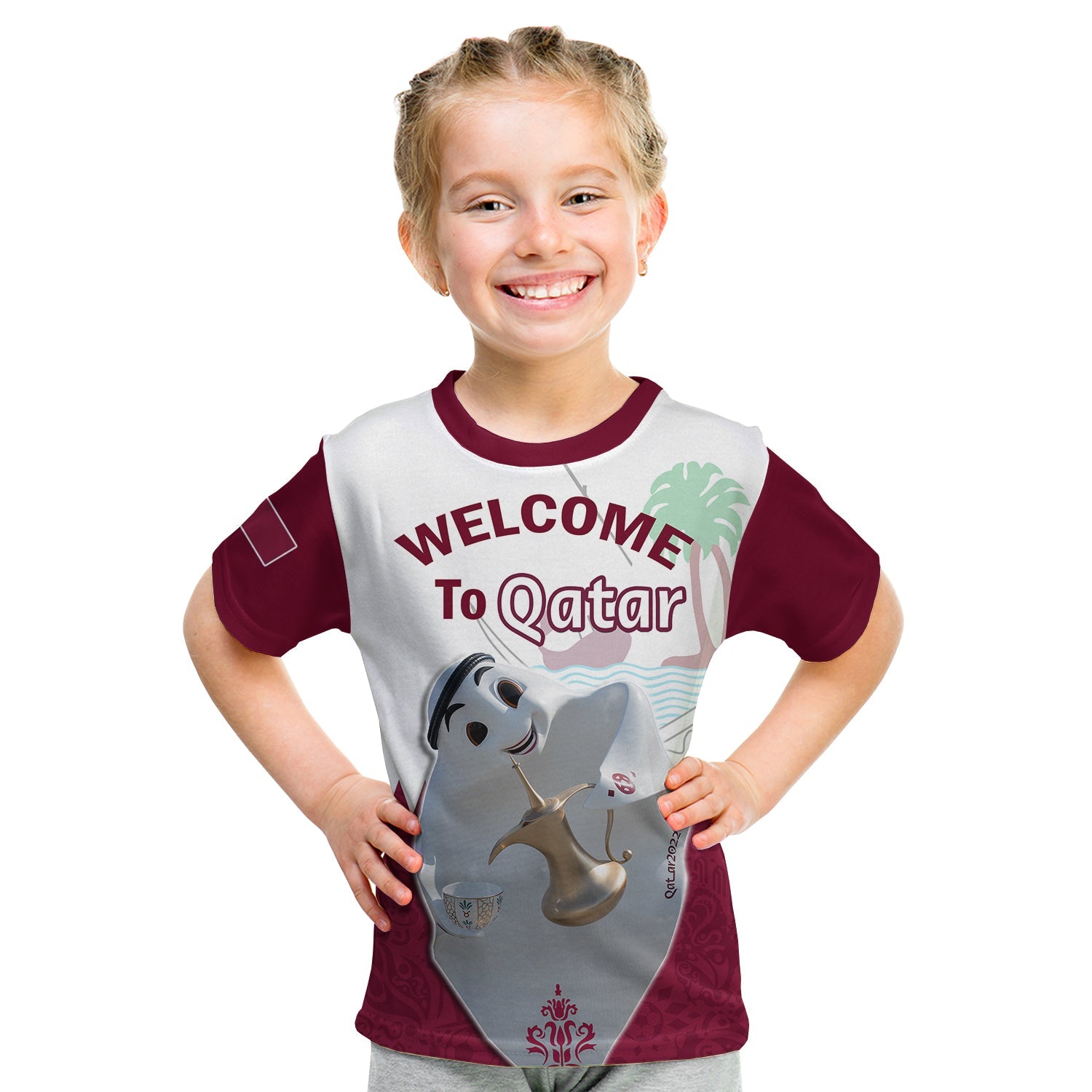 Qatar T Shirt KID Laeeb Mascot World Cup 2022 Welcome To Qatari - Wonder Print Shop