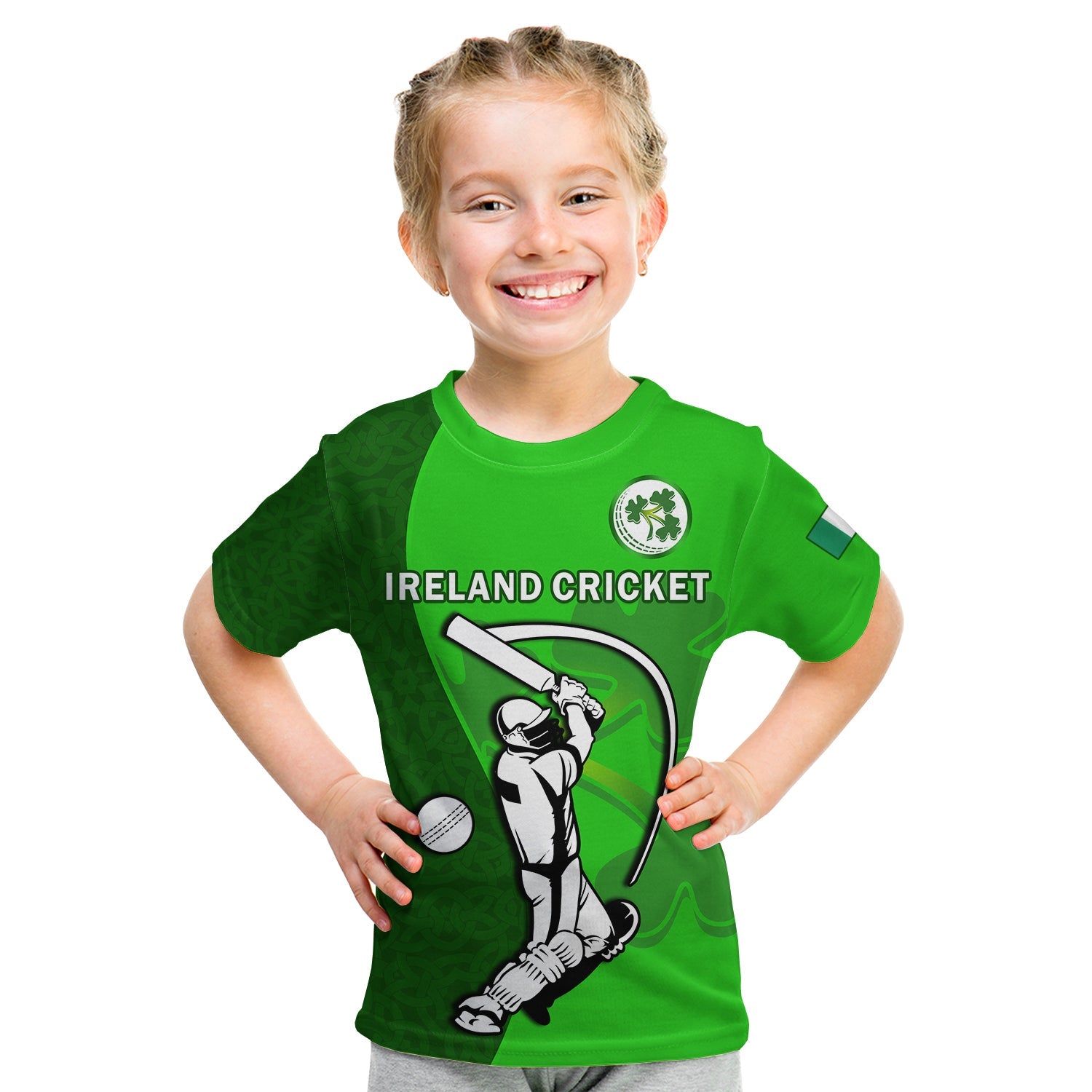 Ireland Cricket T Shirt KID Irish Flag Celtic Cross Sporty Style - Wonder Print Shop