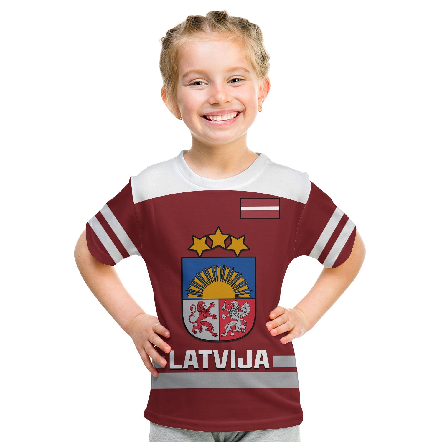 Latvia Hockey 2023 T Shirt KID Red Sporty Style - Wonder Print Shop