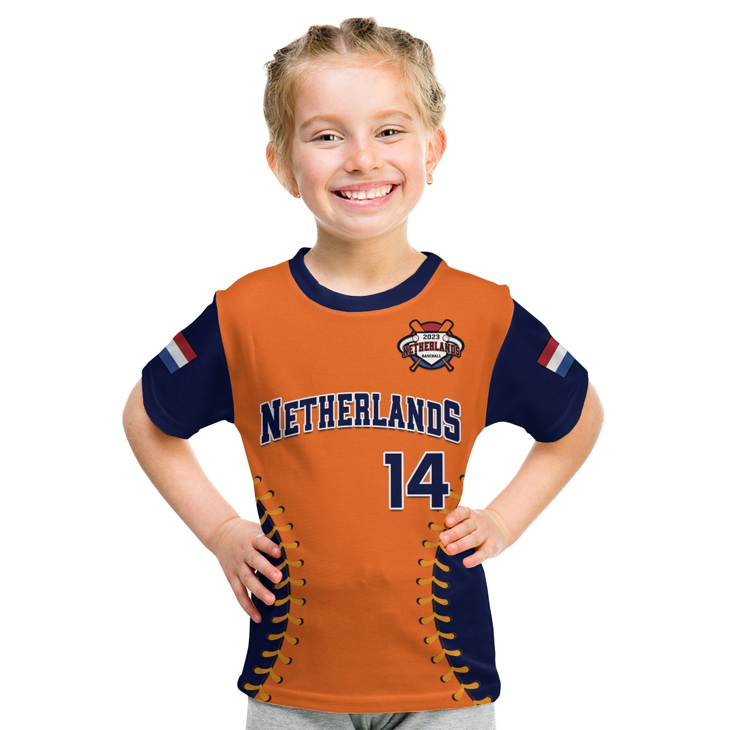 (Custom Text And Number) Netherlands Baseball 2023 T Shirt KID Sporty Style - Wonder Print Shop