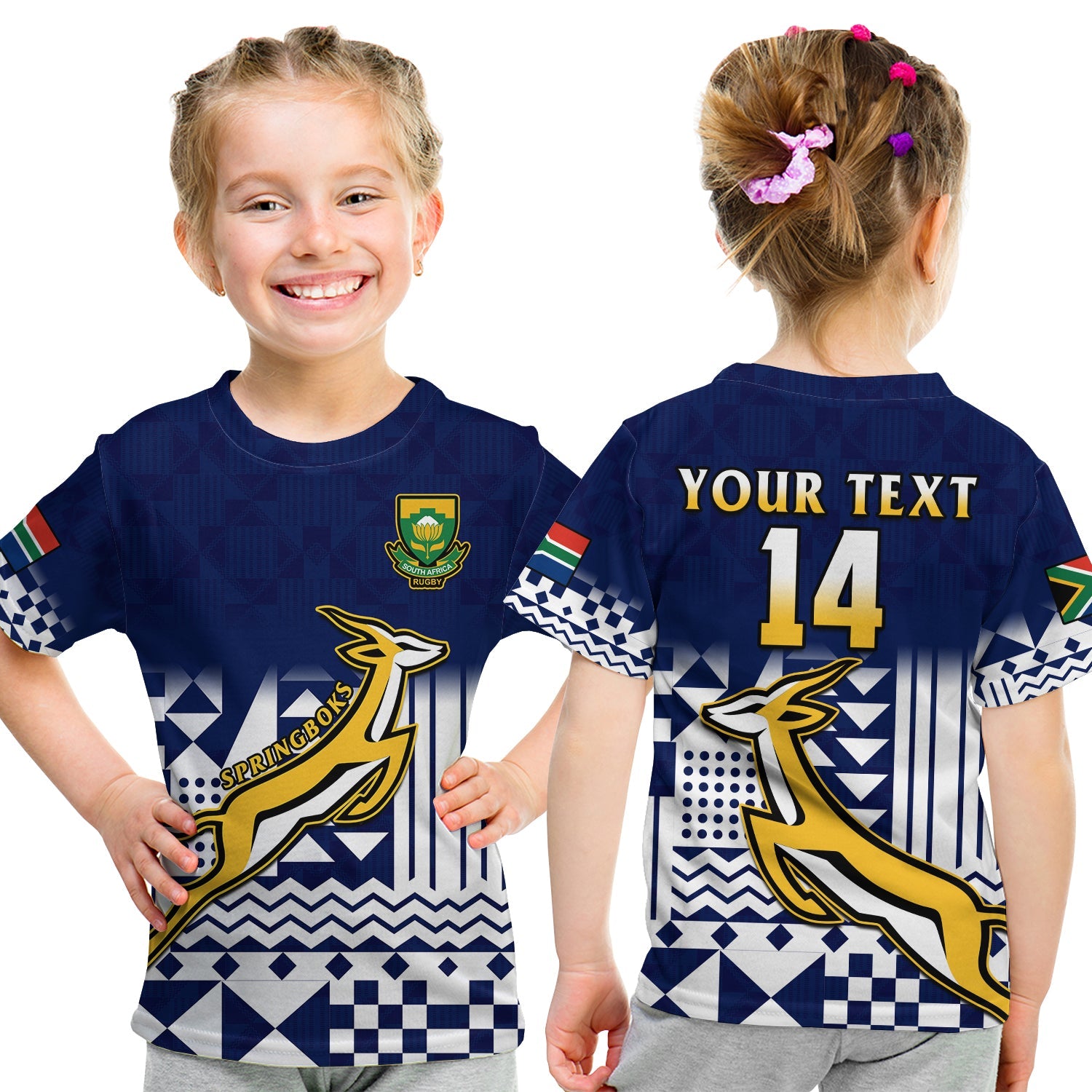 (Custom Text And Number) South Africa Rugby T Shirt KID Outgoing Tour Go Springboks - Wonder Print Shop