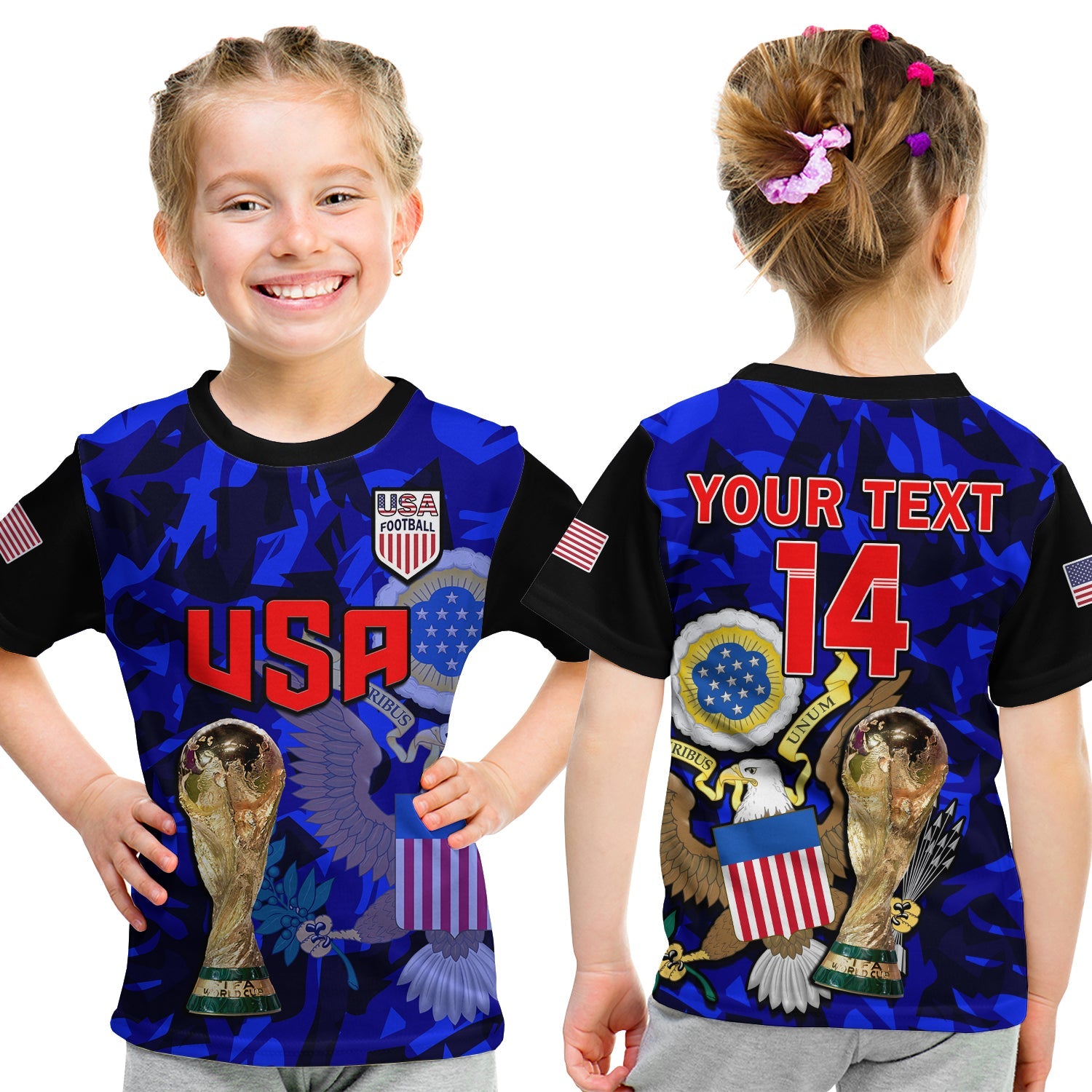 (Custom Text And Number) USA Football T Shirt KID The Yanks Champions WC 2022 - Wonder Print Shop