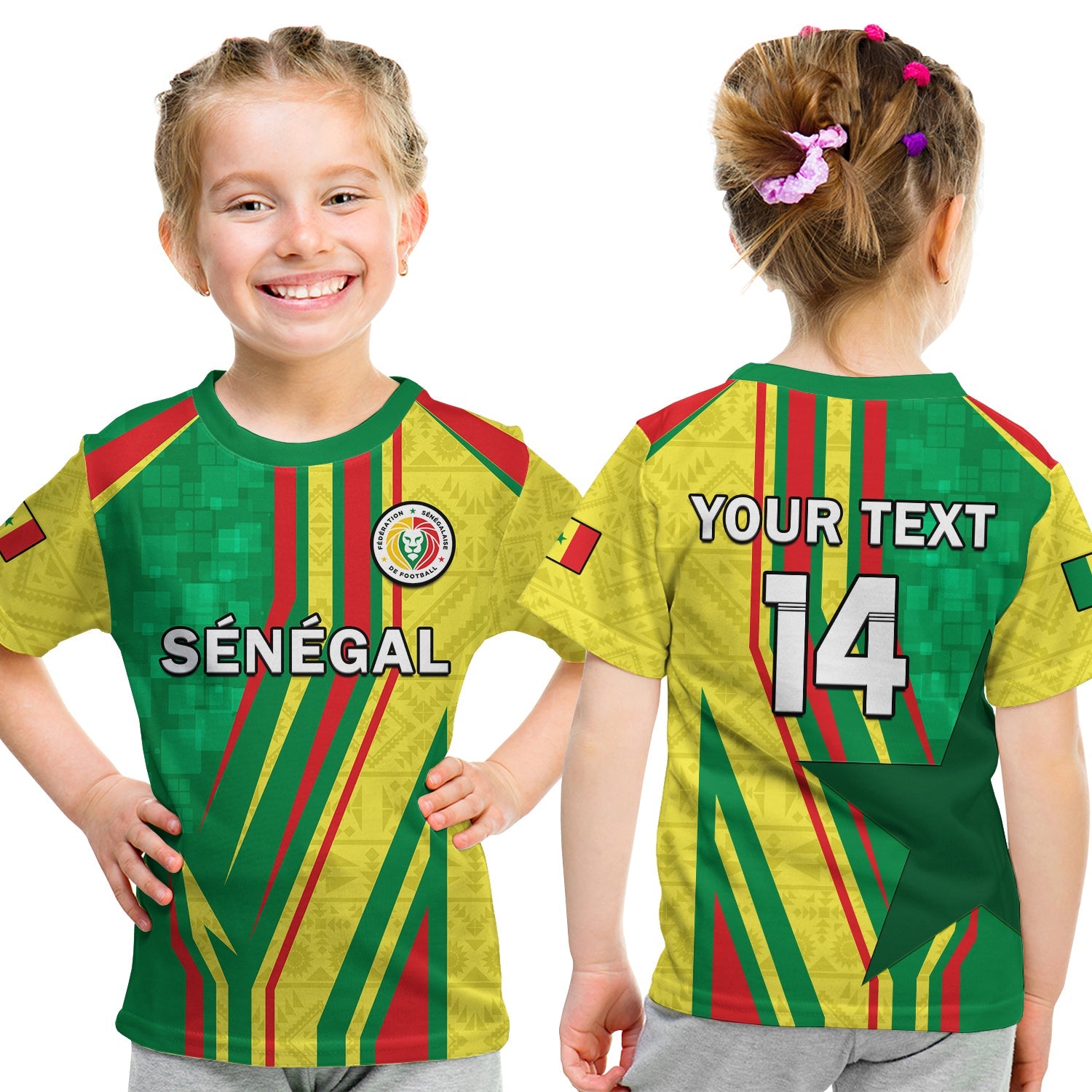 (Custom Text And Number) Senegal Football T Shirt KID Allez Les Lions Sporty Style - Wonder Print Shop