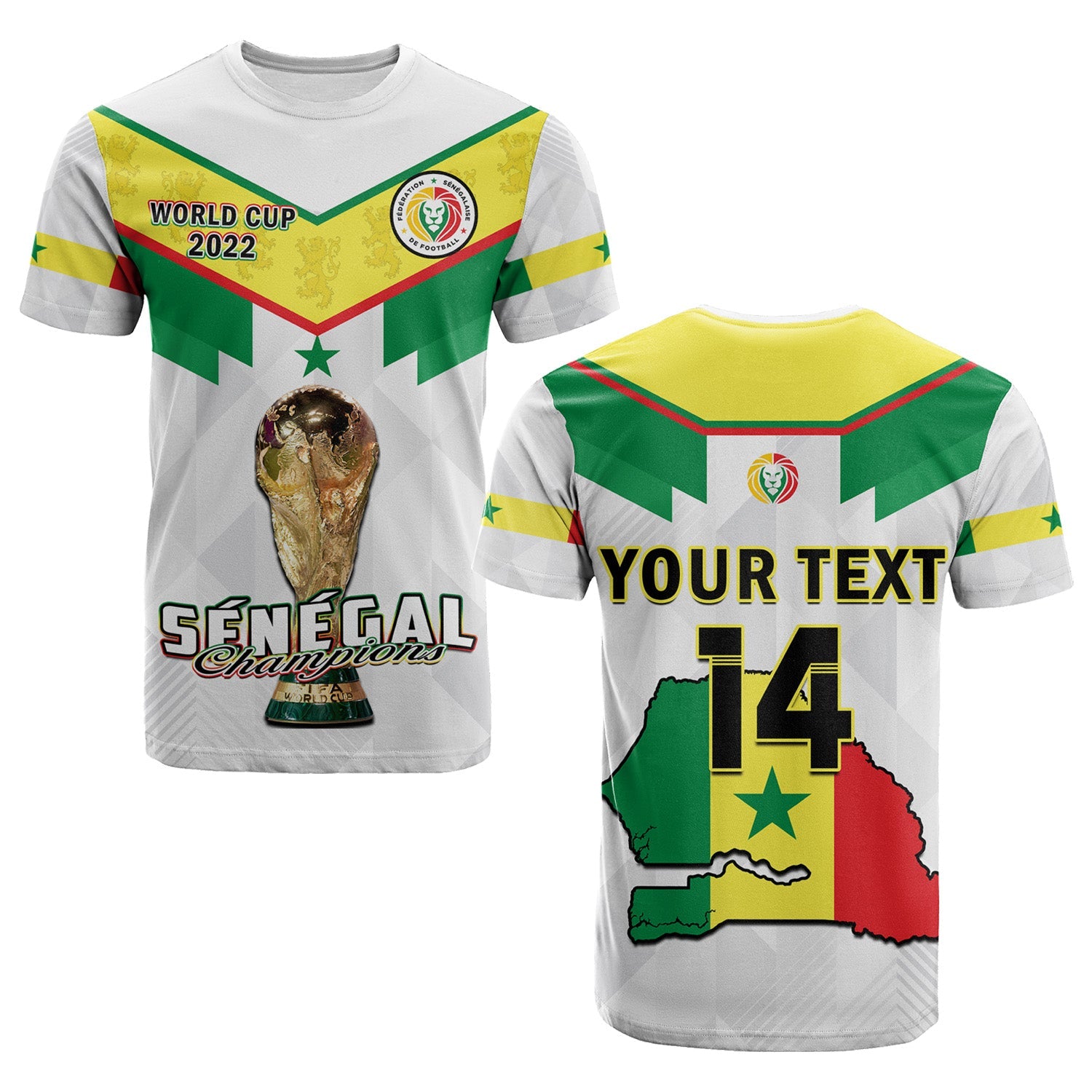 Custom Senegal Football T Shirt Champions WC 2022 - Wonder Print Shop