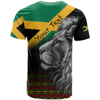 T-shirt noir Jamaica Lion: dos avec tête de lion gris et texte « Your Text »