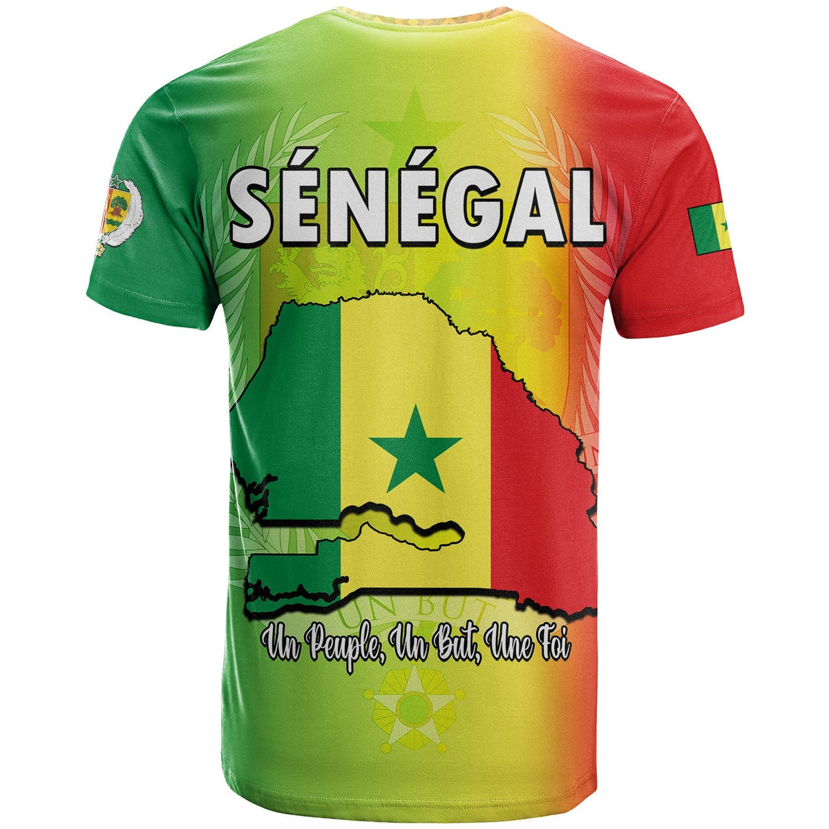 Back of Reggae Senegal T-shirt with map outline and 'SÉNÉGAL' text, short sleeves