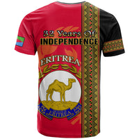 Red T-shirt with black stripe, '32 Years of Independence' and Eritrea crest on back