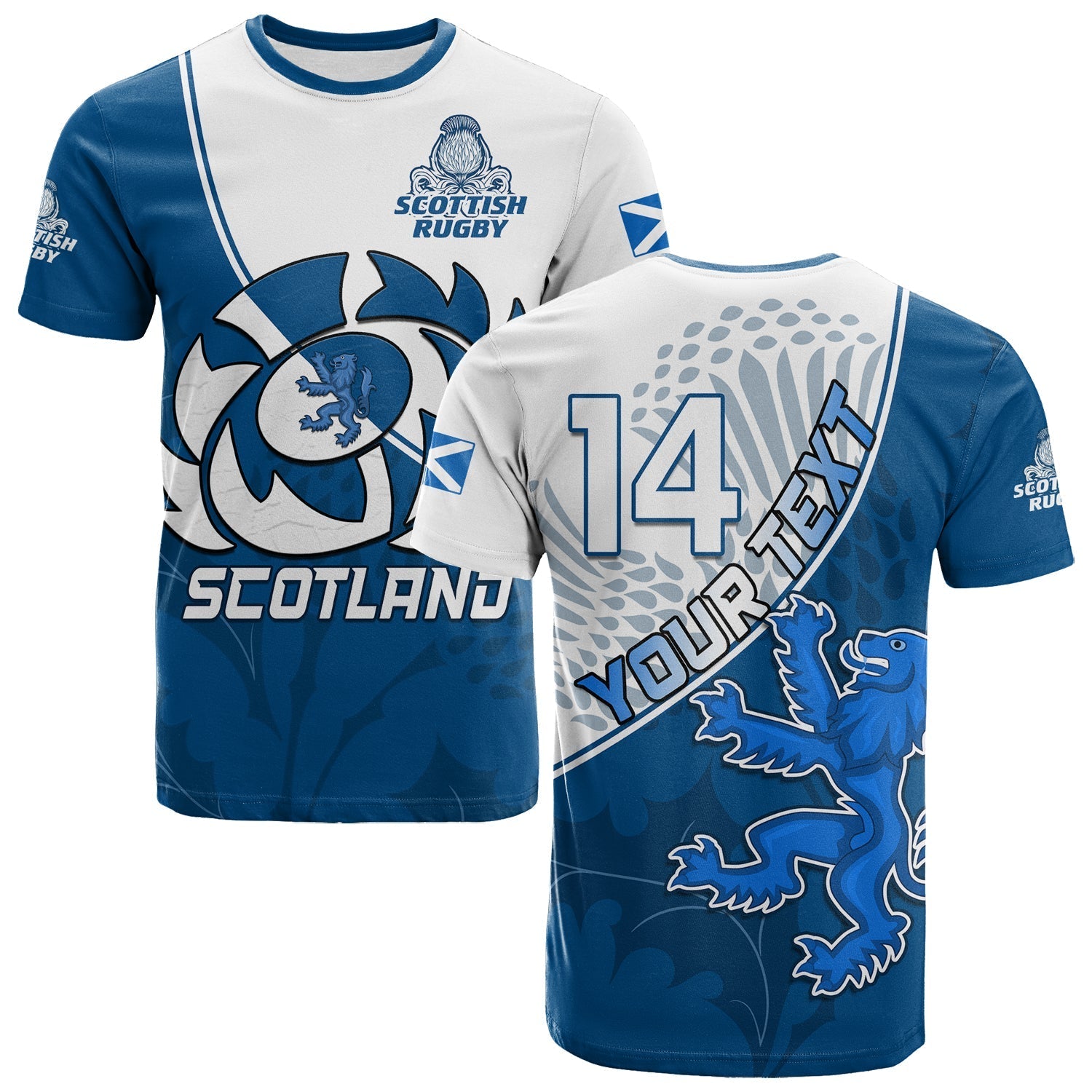 custom-text-and-number-scotland-rugby-t-shirt-scottish-coat-of-arms-mix-thistle-newest-version