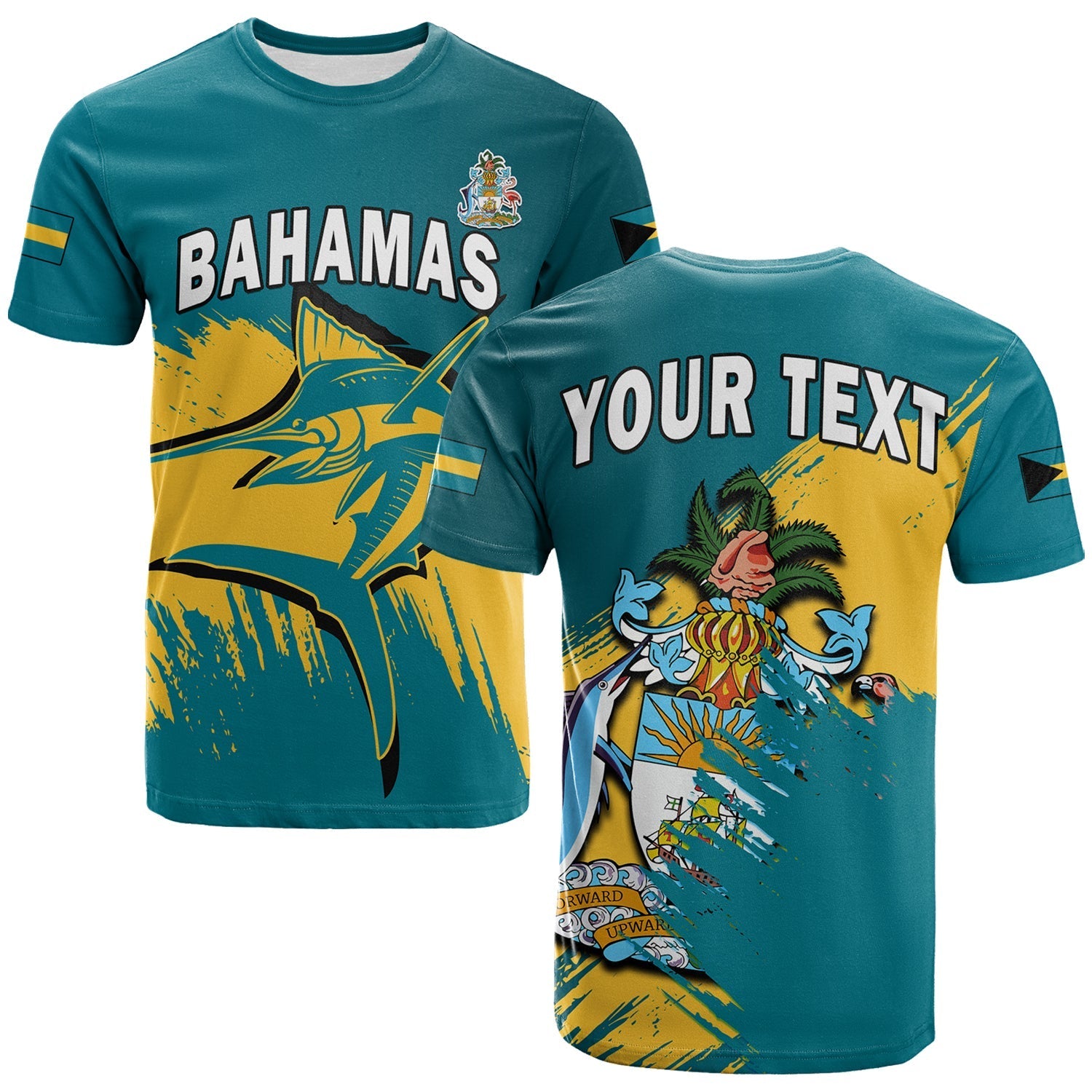 Custom Bahamas T Shirt Blue Marlin With Bahamian Coat Of Arms - Wonder Print Shop