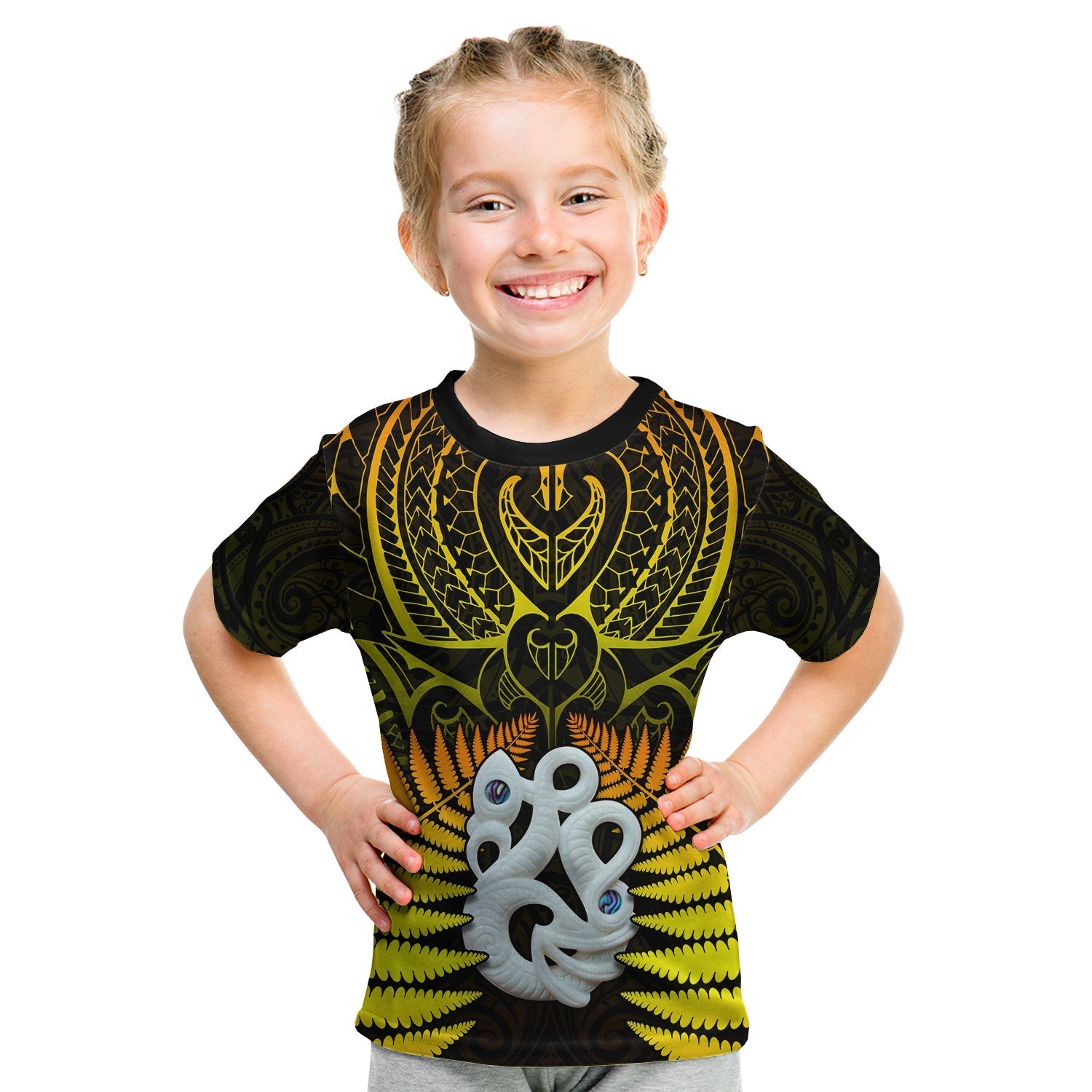 custom-text-and-number-aotearoa-fern-t-shirt-kid-new-zealand-hei-tiki-gold-style