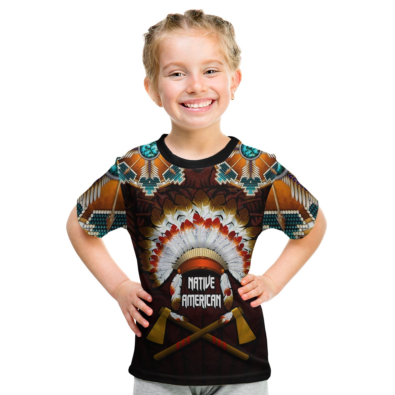 The First Americans T shirt KID Indian Headdress With Skull LT13 - Wonder Print Shop