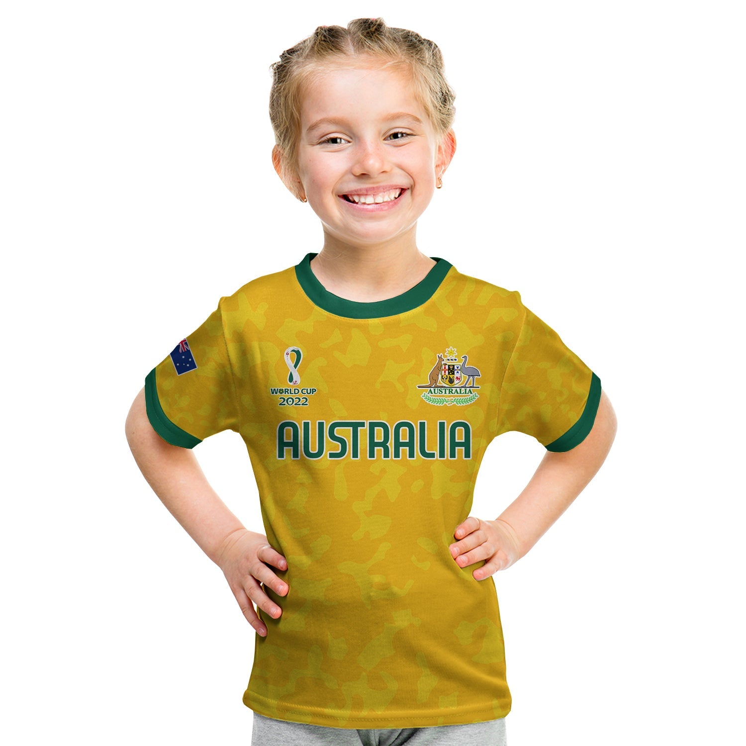 Australia Soccer T Shirt KID World Cup Football 2022 Socceroos with Kangaroos LT13 - Wonder Print Shop