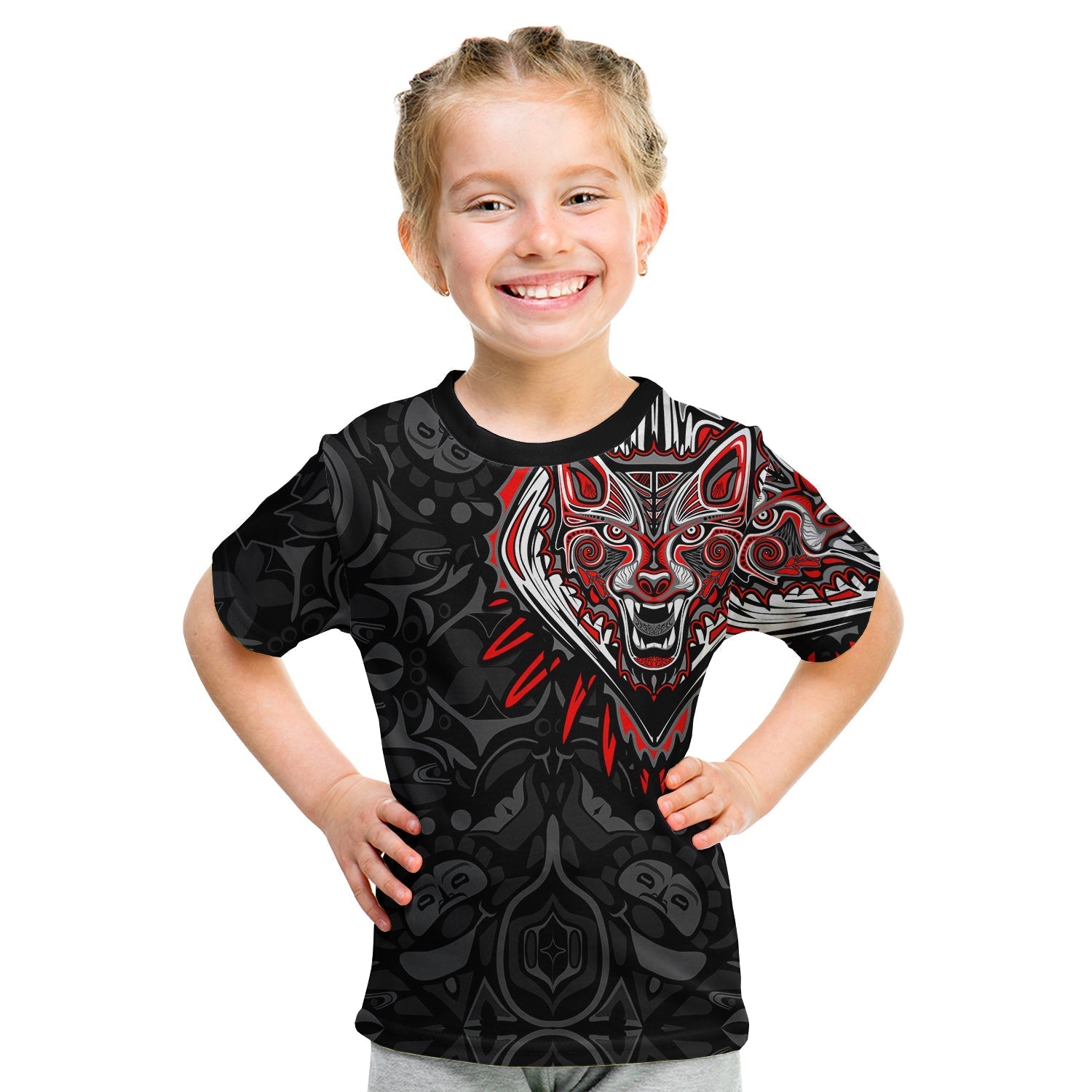 Canada Wolf T Shirt KID Haida and Maple Leaf LT13 - Wonder Print Shop