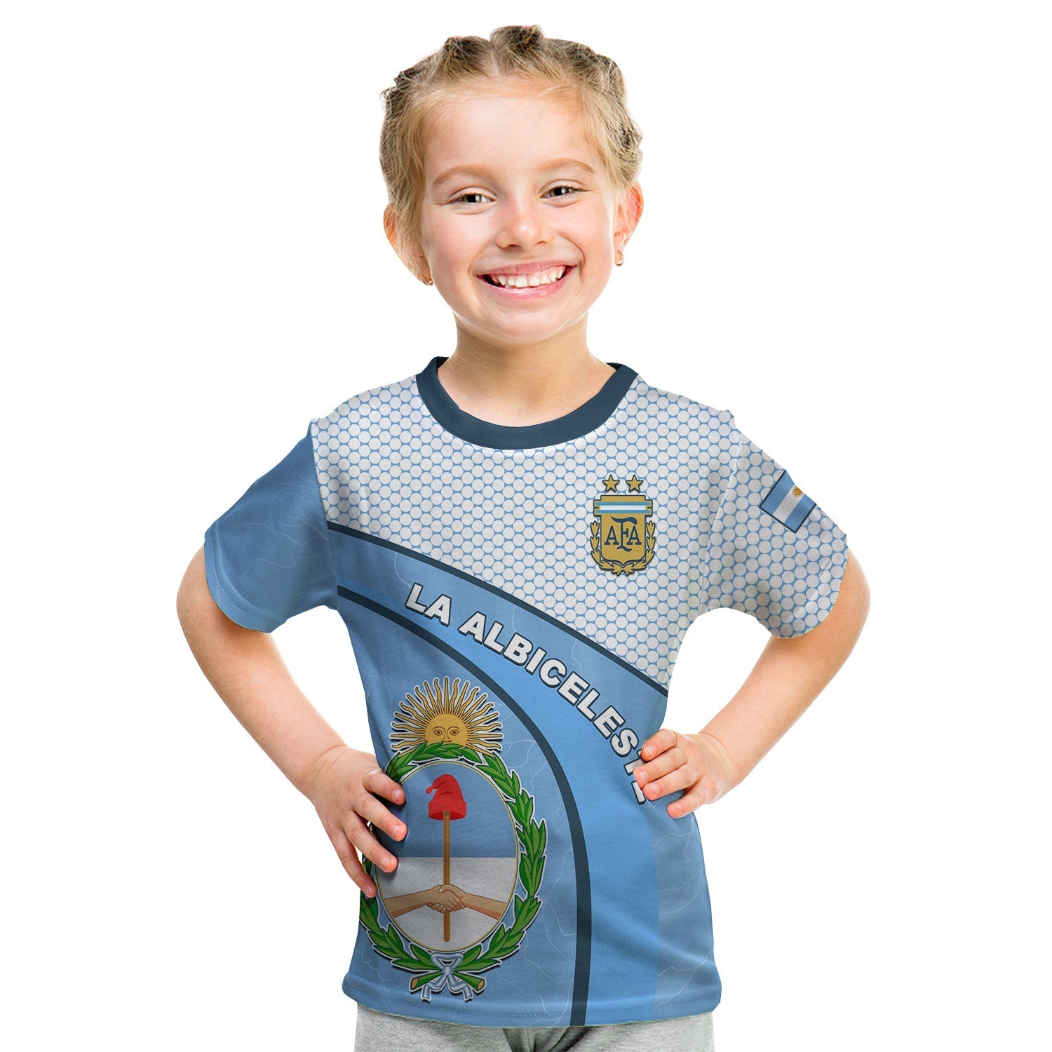 Argentina Football 2022 T Shirt KID Champions Blue Sky May Sun LT13 - Wonder Print Shop