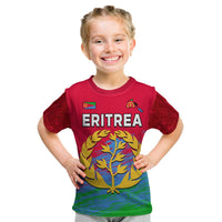 Red Eritrea T-shirt for kids front: ERITREA text, tree graphic and flag