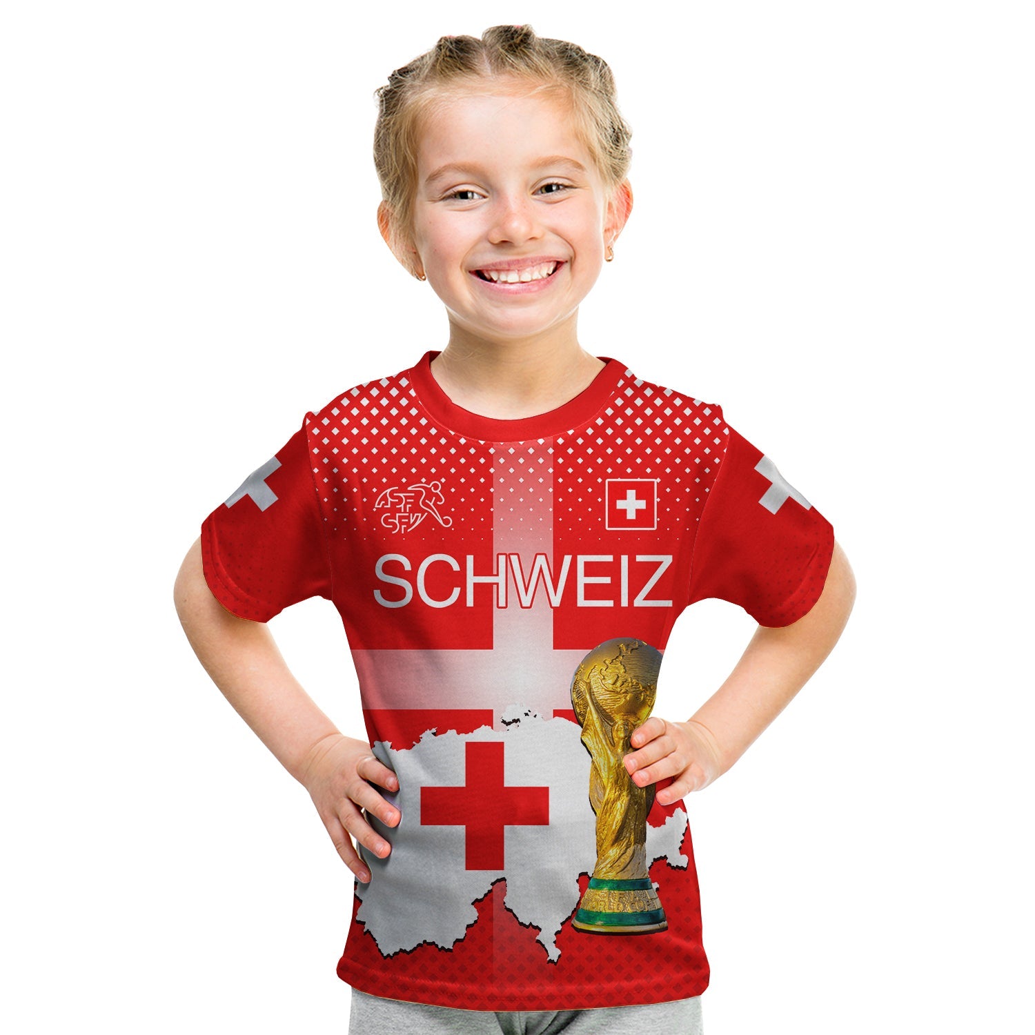 Switzerland Football T Shirt KID Schweizer Pati Champion 2022 World Cup LT13 - Wonder Print Shop