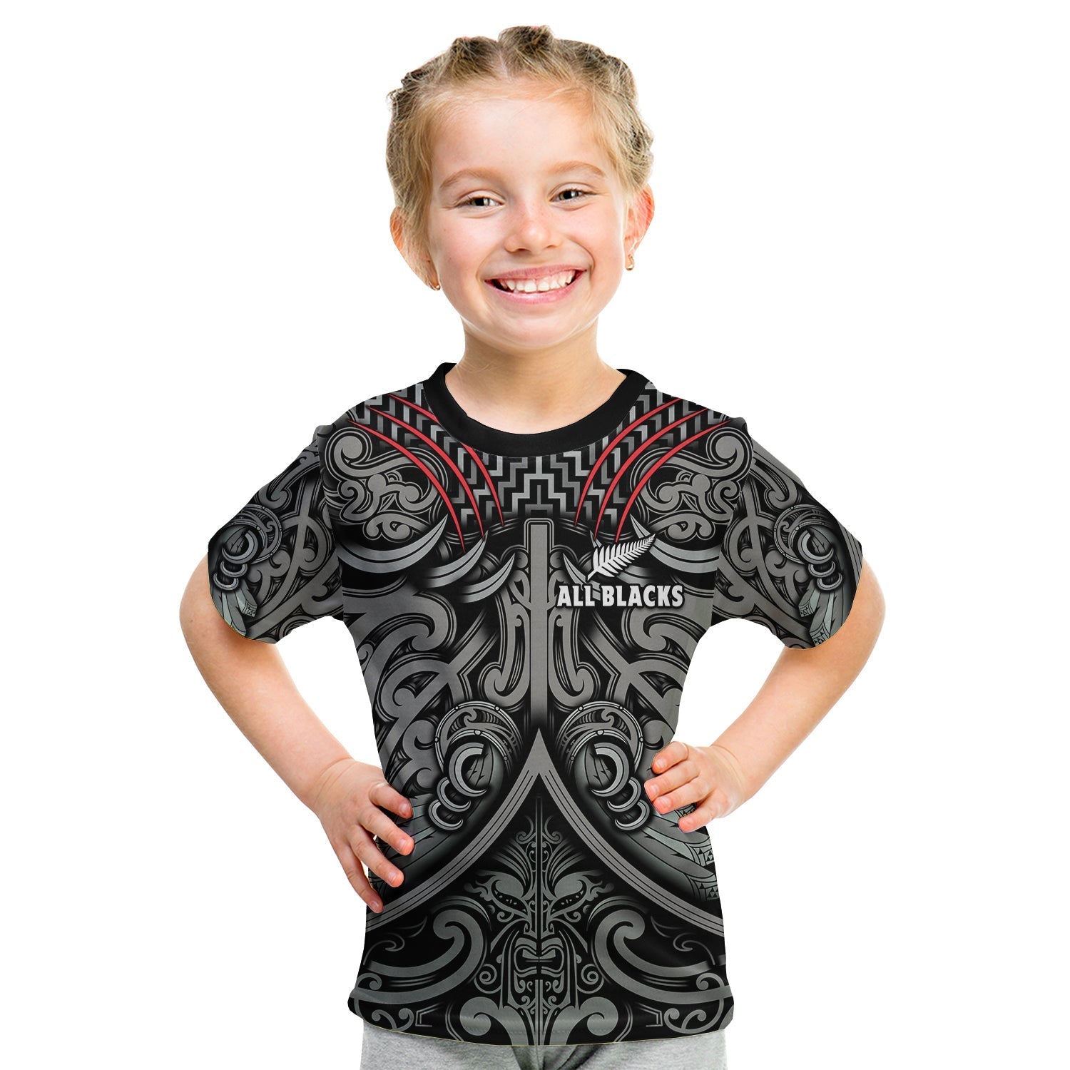 New Zealand Silver Fern Rugby T Shirt KID All Black NZ Maori Pattern LT13 - Wonder Print Shop