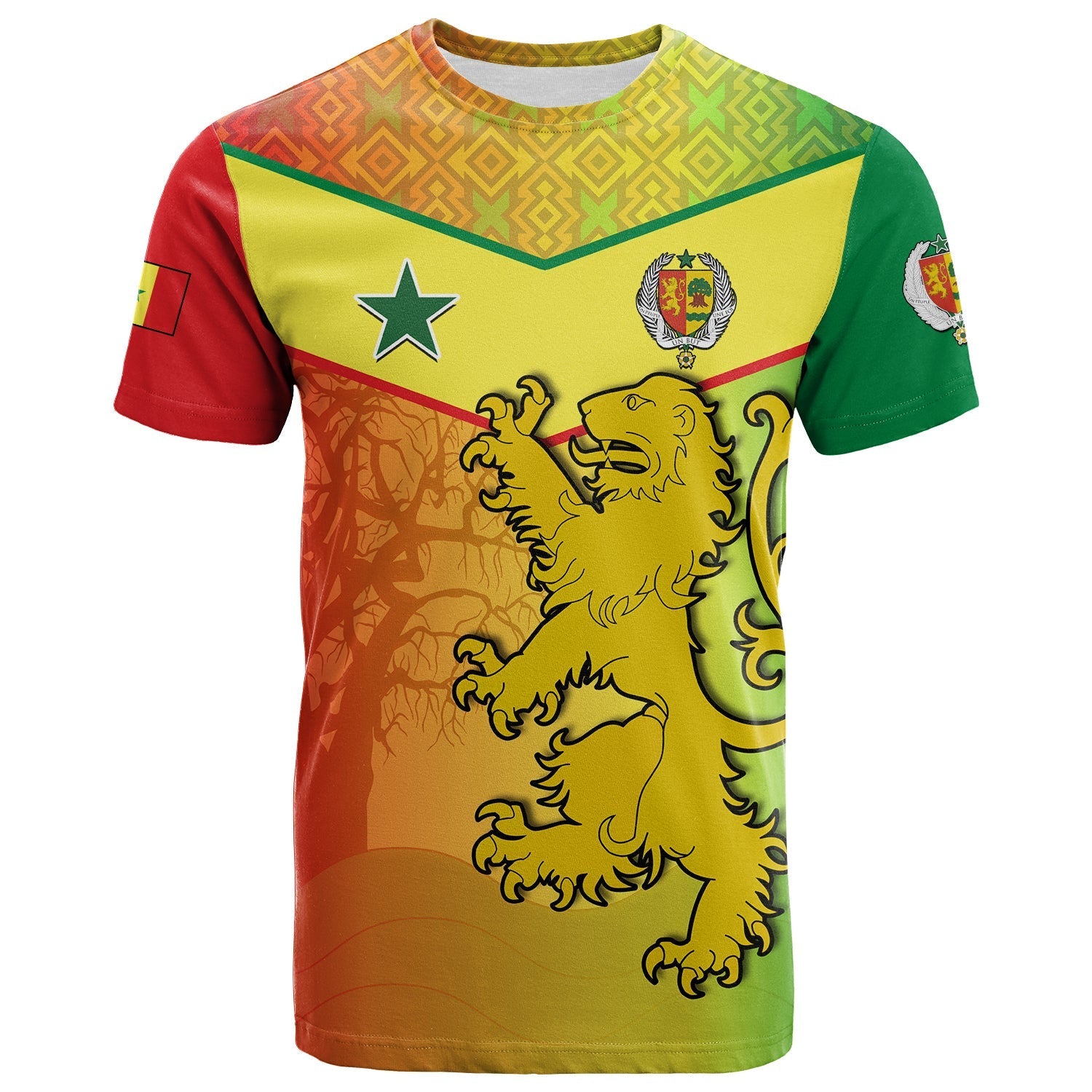 Senegal T Shirt Lion With Senegal Map Reggae Style - Wonder Print Shop