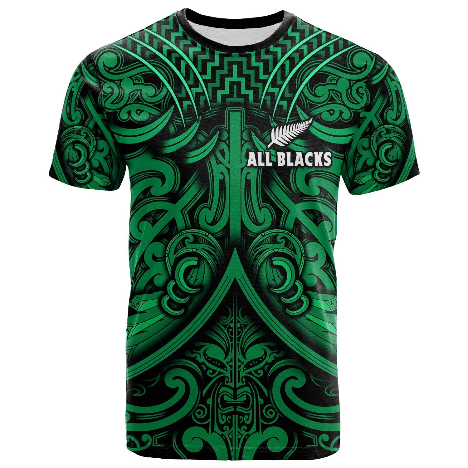 Custom Text and Number New Zealand Silver Fern Rugby T Shirt All Black Green NZ Maori Pattern LT13 - Wonder Print Shop