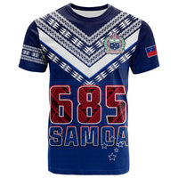 Blue kids Samoa graphic T-shirt with white chevron and large 685 print