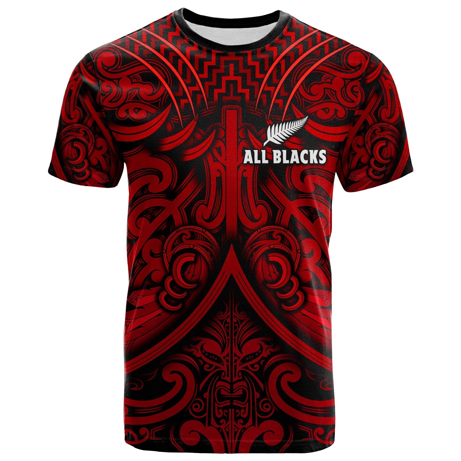 Custom Text and Number New Zealand Silver Fern Rugby T Shirt All Black Red NZ Maori Pattern LT13 - Wonder Print Shop