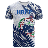 Samoan coat of arms graphic T-shirt, white with navy tribal pattern and emblem