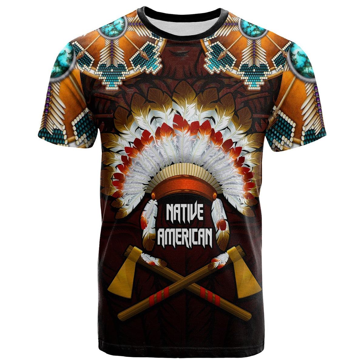 Dark T-shirt with headdress skull graphic and Native American text