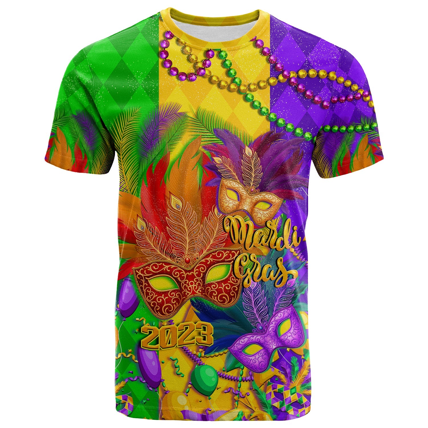 Custom Mardi Gras 2023 T Shirt Carnival Masks With Feathers - Wonder Print Shop