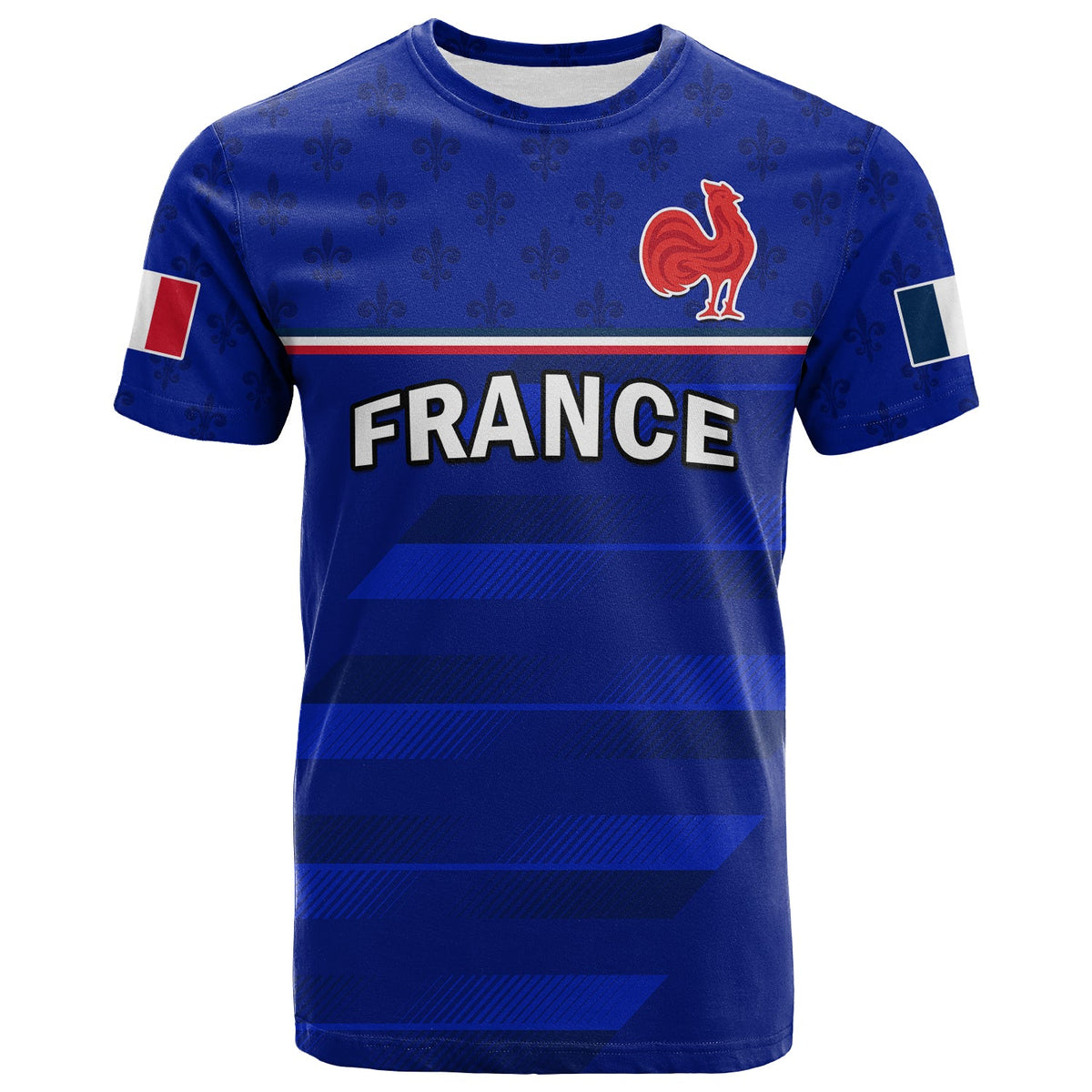 Blue France rugby T-shirt with rooster emblem and 'FRANCE' graphic
