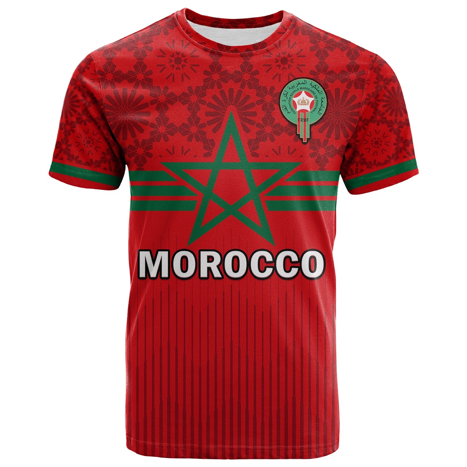 custom-text-and-number-morocco-football-t-shirt-world-cup-2022-red-moroccan-pattern