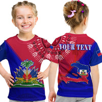 Kids Haiti dashiki T‑shirts (front and back), red/blue with palm emblem and Haiti map