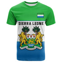 Green and blue youth T-shirt with Sierra Leone crest graphic on front