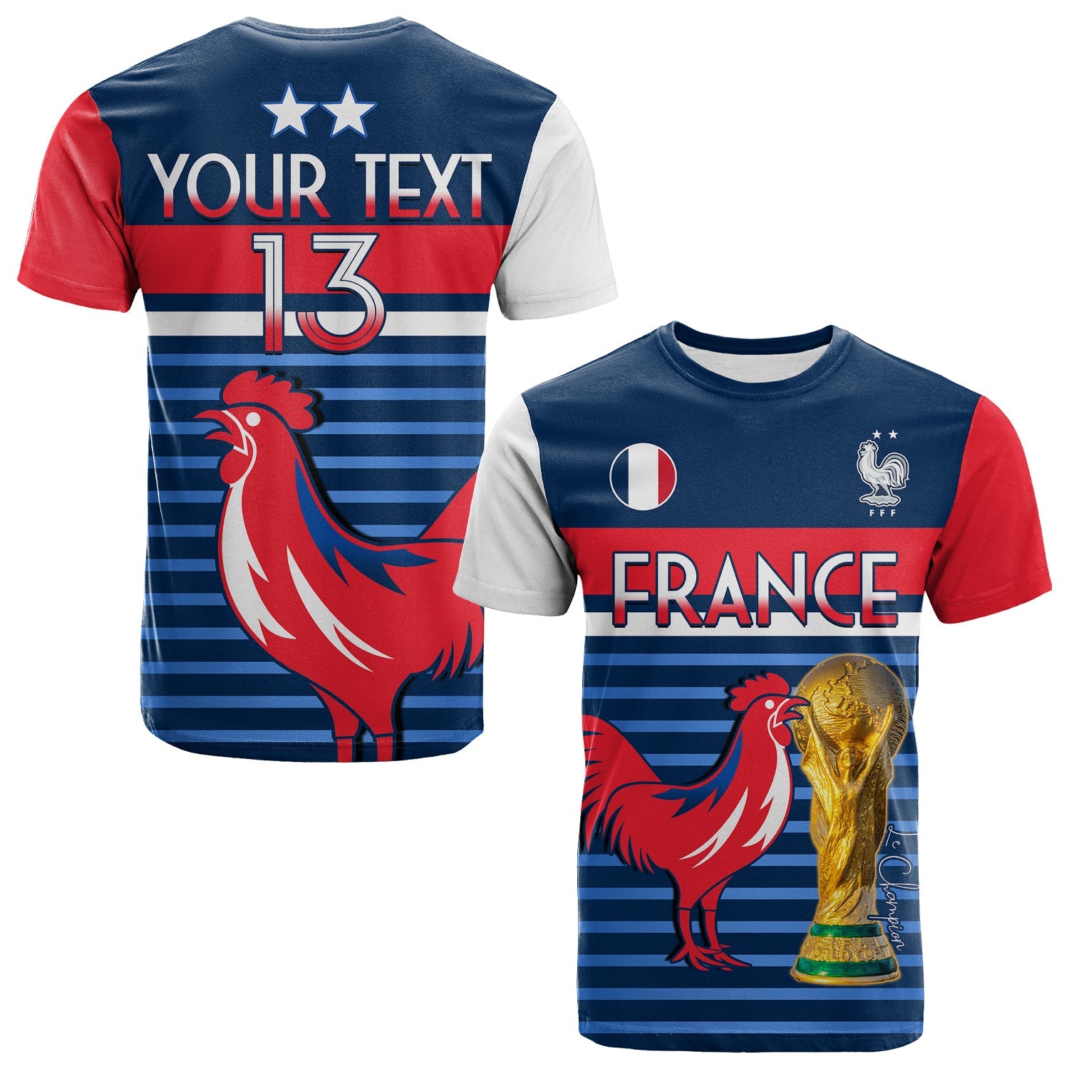 Custom France Football The Blues T Shirt Les Bleus Le Champion 2022 World Cup LT13 - Wonder Print Shop