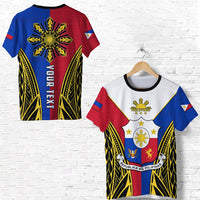 Red, blue & white Philippines T-shirt with sunburst graphic and shield crest