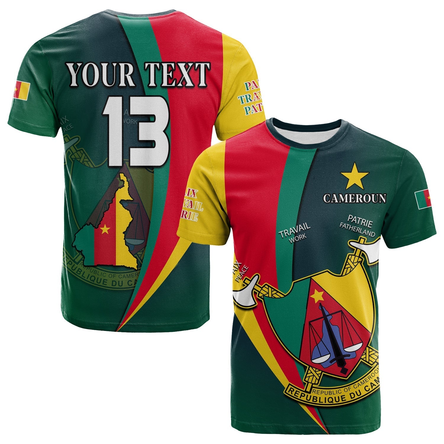 Custom Cameroon T Shirt Map Cameroun Style Flag LT13 - Wonder Print Shop