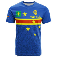 Blue Tafea province T-shirt with flag print, stars and TAFEA logo on front