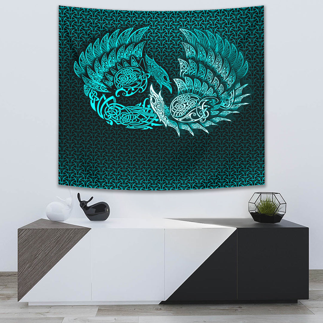 viking-tapestry-ragnarok-huginn-muninn-cyan-version-tapestry