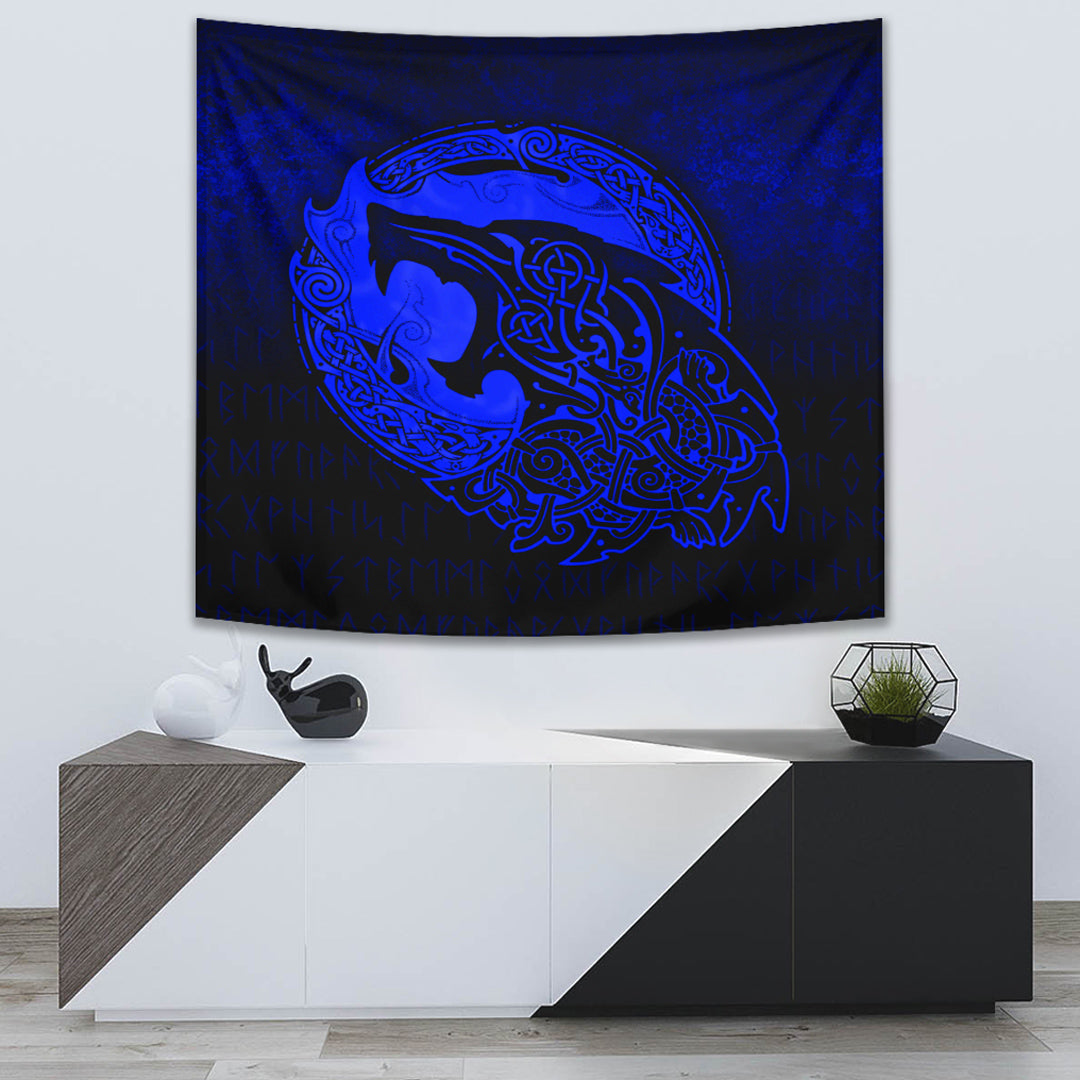 Viking Tapestry - Fenrir Viking 3D Tattoo - Blue Version Tapestry RLT12 - Wonder Print Shop