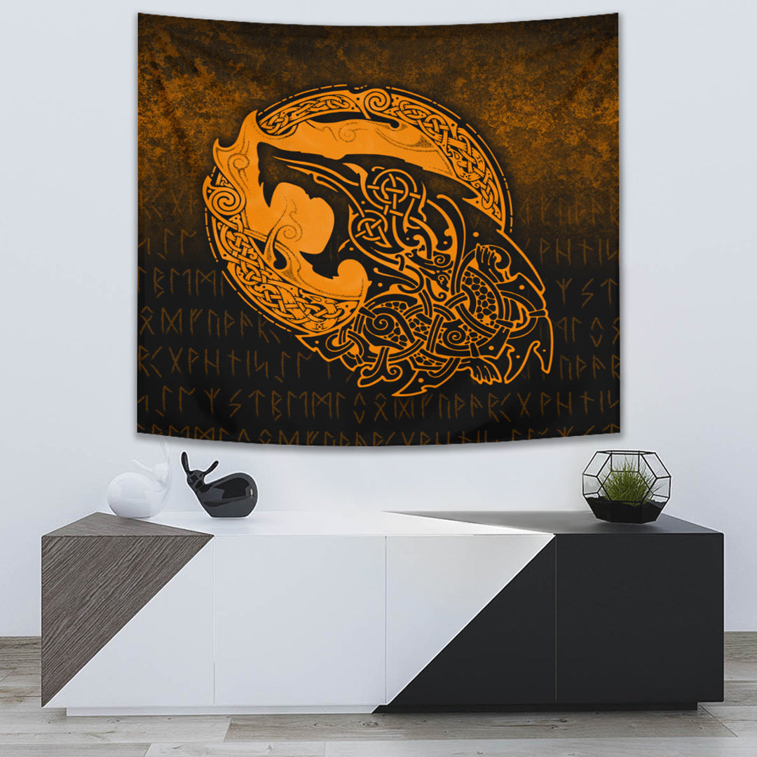 Viking Tapestry - Fenrir Viking 3D Tattoo - Gold Version Tapestry RLT12 - Wonder Print Shop