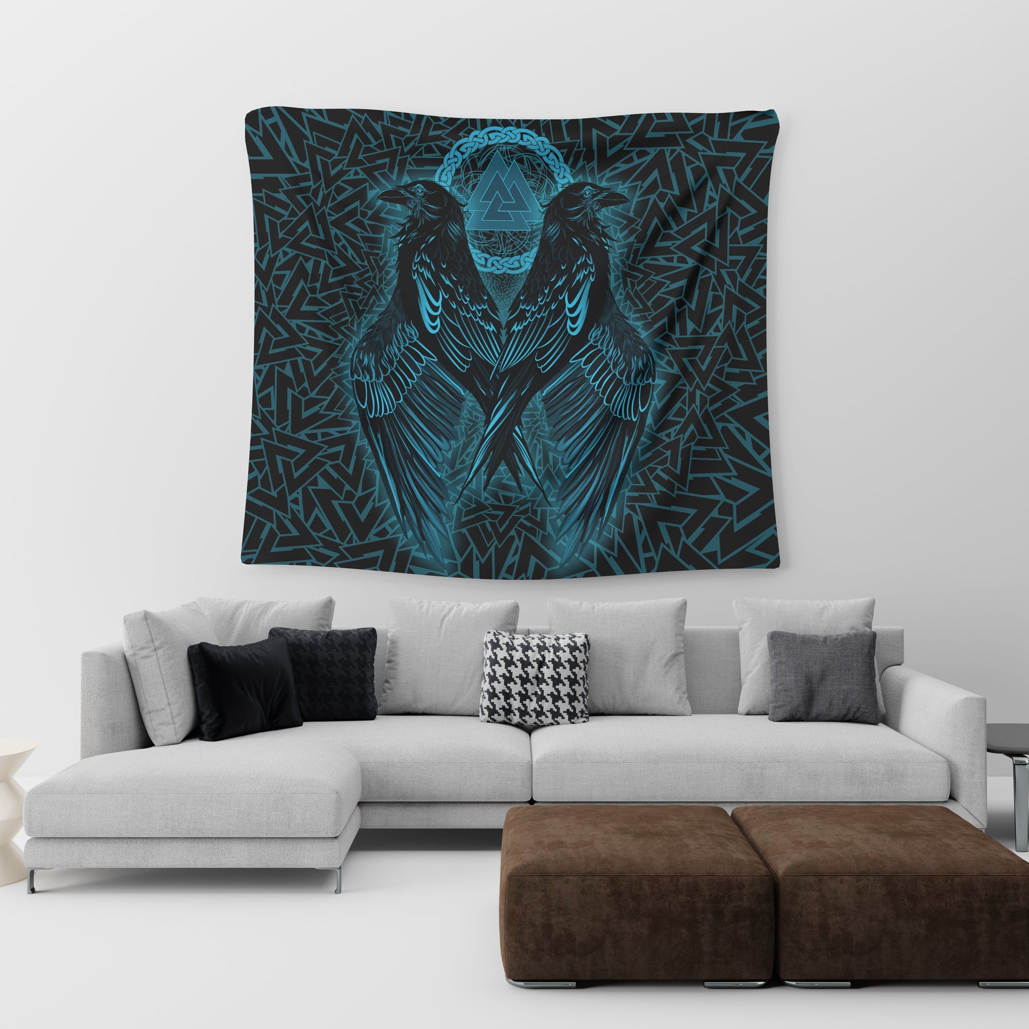 viking-tapestry-raven-valknut-cyan